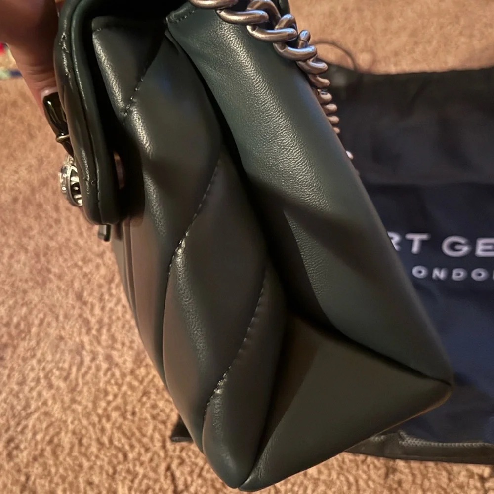Kurt Geiger Dusky Green Quilted Leather Chain Shoulder Bag - Picture 4 of 10